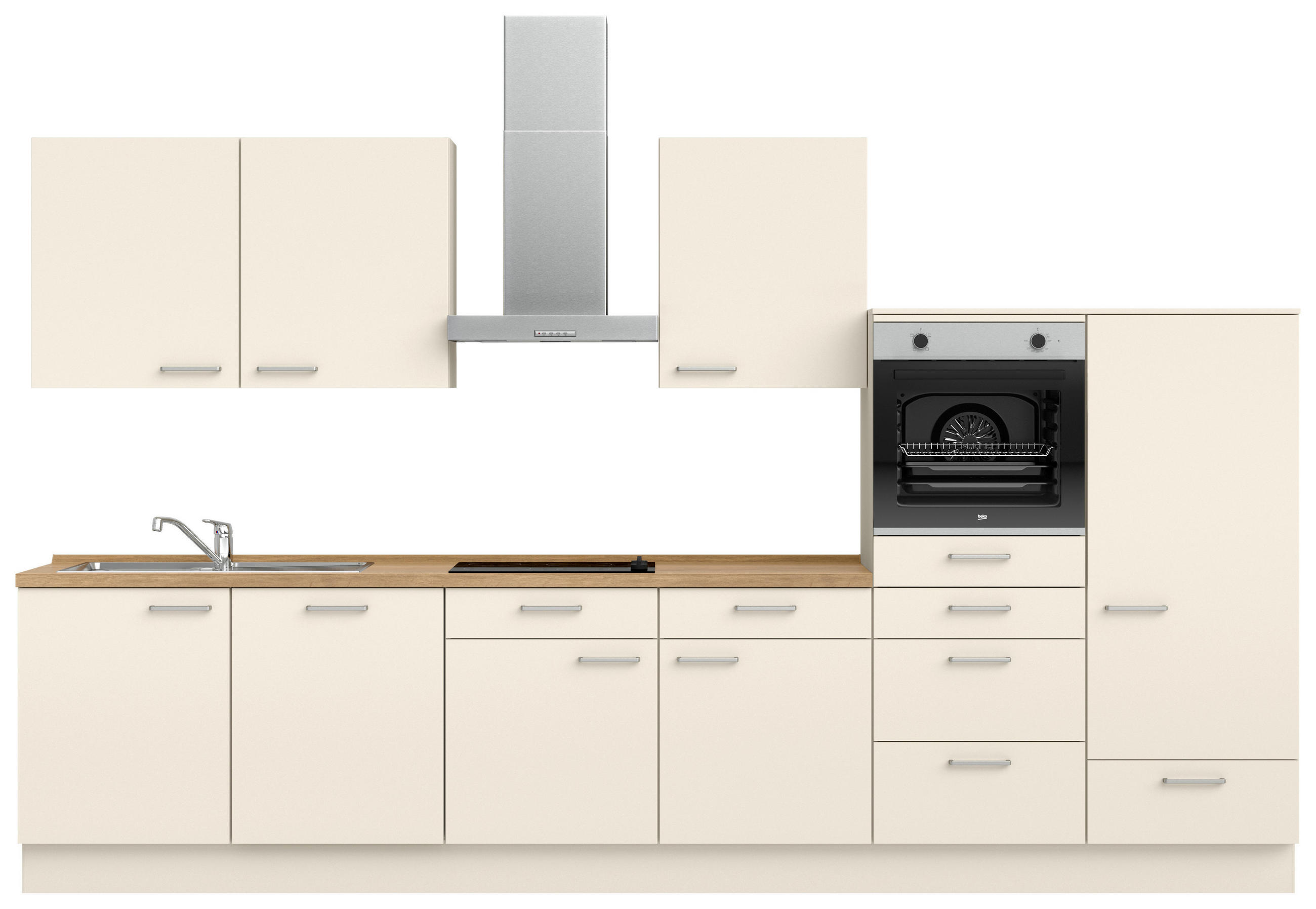 KÜCHENBLOCK 360 cm   in Eichefarben, Magnolie  - Edelstahlfarben/Eichefarben, MODERN, Holzwerkstoff/Metall (360cm) - Nobilia