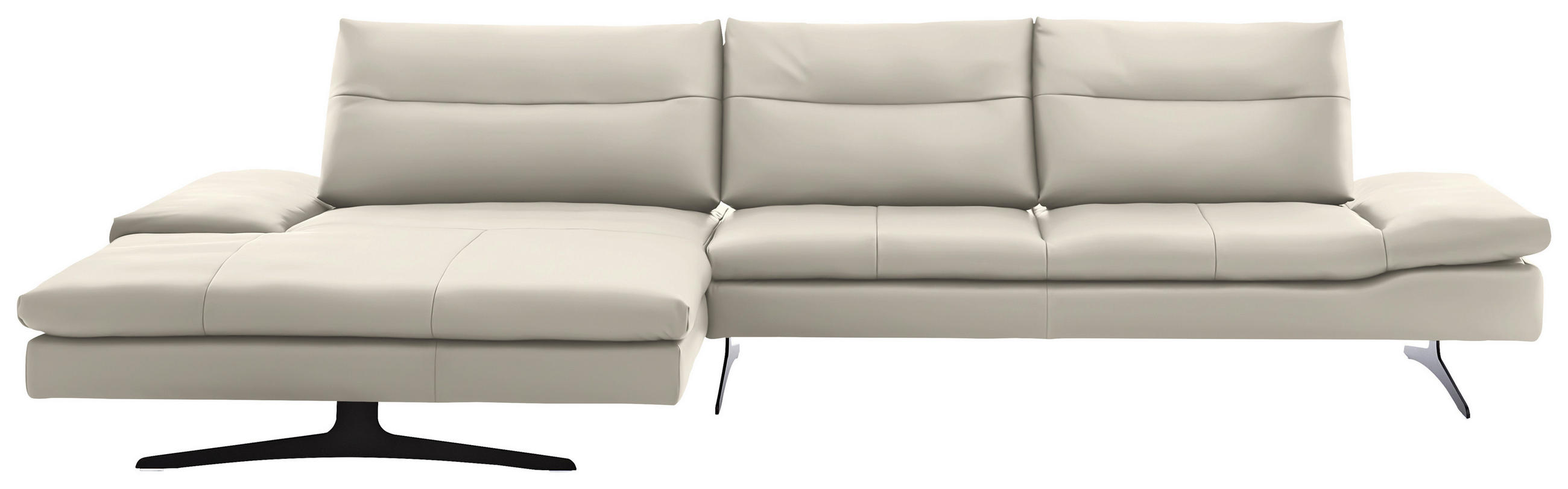 ECKSOFA in Echtleder Ecru  - Ecru/Schwarz, Modern, Leder/Metall (158/342cm) - Chilliano