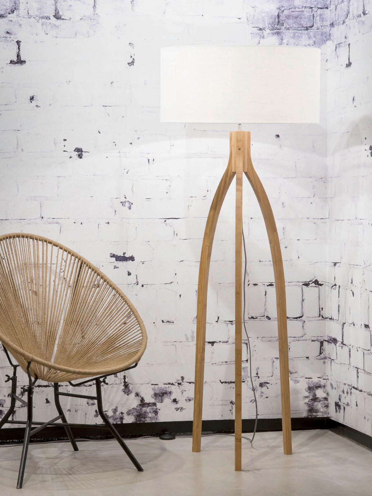 STEHLEUCHTE 60/160 cm    - Weiß/Naturfarben, Trend, Holz/Textil (60/160cm) - Good & Mojo