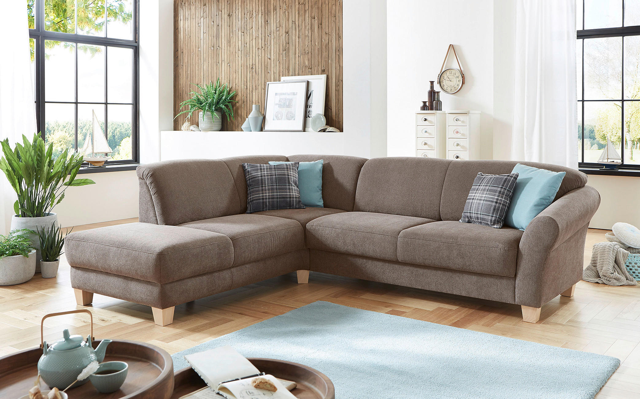 ECKSOFA in Flachgewebe Taupe - Taupe/Naturfarben, Konventionell, Holz/Textil (212/257cm) - Sit & More