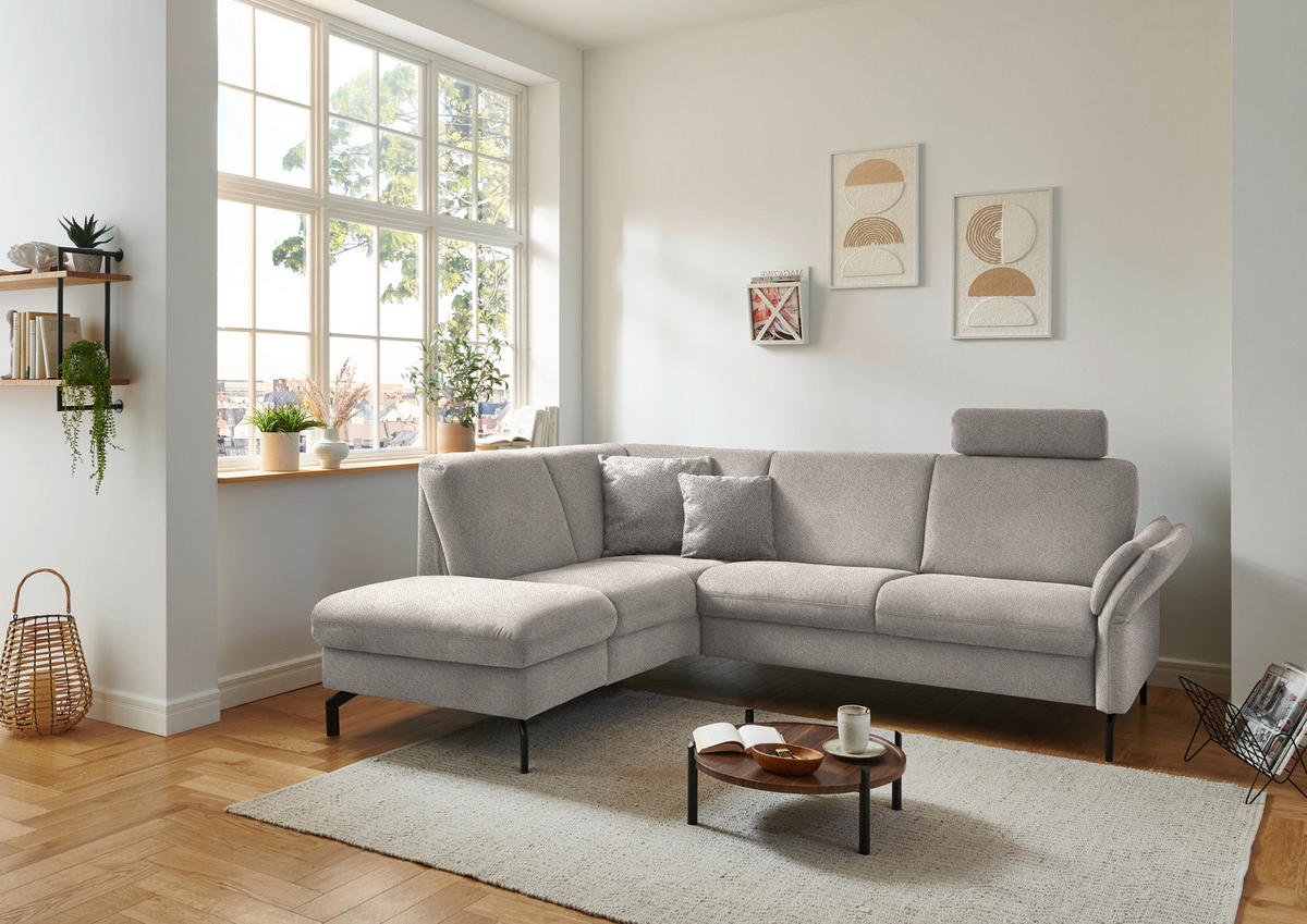 ECKSOFA in Flachgewebe Beige  - Beige/Schwarz, Konventionell, Textil/Metall (190/241cm) - Beldomo Comfort
