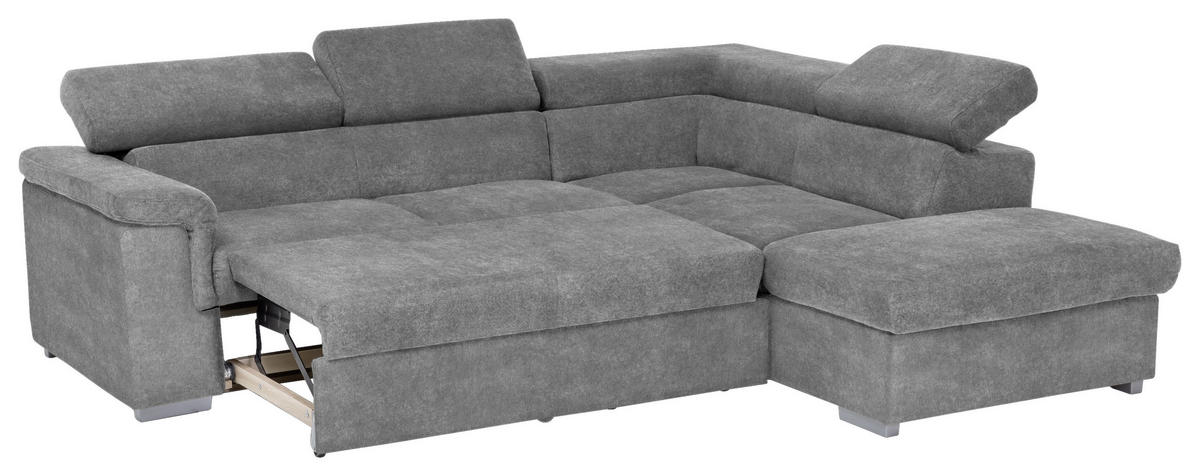 ECKSOFA Grau Flachgewebe  - Grau, Basics, Holz/Textil (252/217cm) - MID.YOU