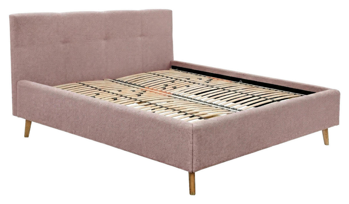 POLSTERBETT 180/200 cm,  in Pink, Lattenrost, Bettkasten,  - Pink/Eichefarben, MODERN, Holz/Textil (180/200cm) - MID.YOU