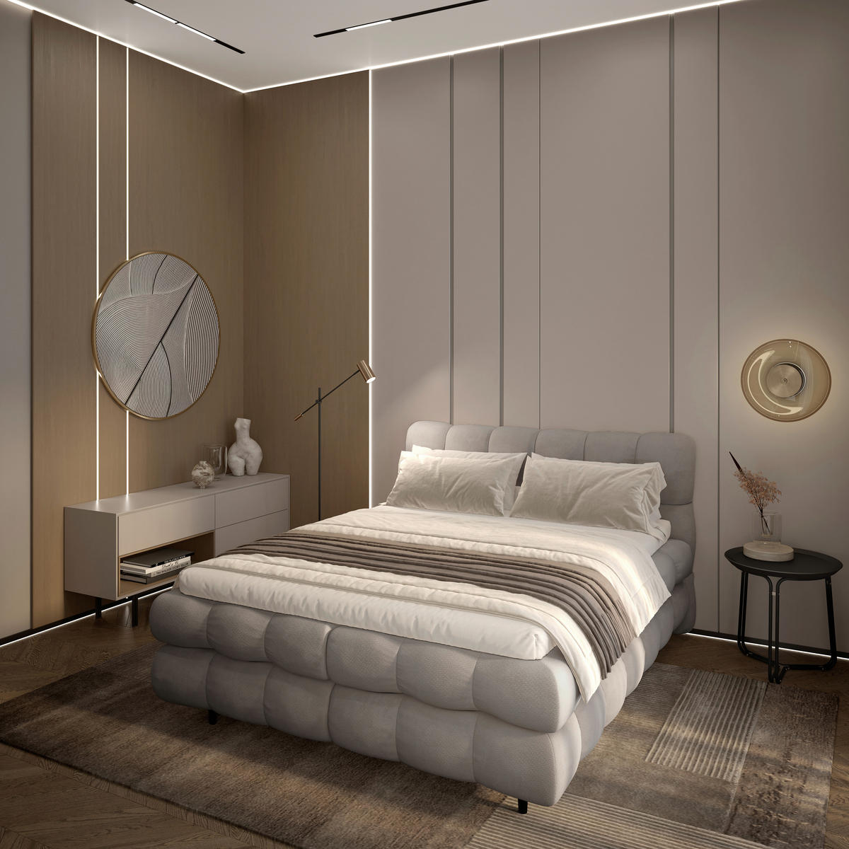 BOXBETT 200/200 cm,  in Silberfarben, gepolstertes Kopfteil, Bettkasten, Topper, H3 + H3 = fest  - Silberfarben/Schwarz, Design, Textil/Metall (200/200cm) - Ti'me