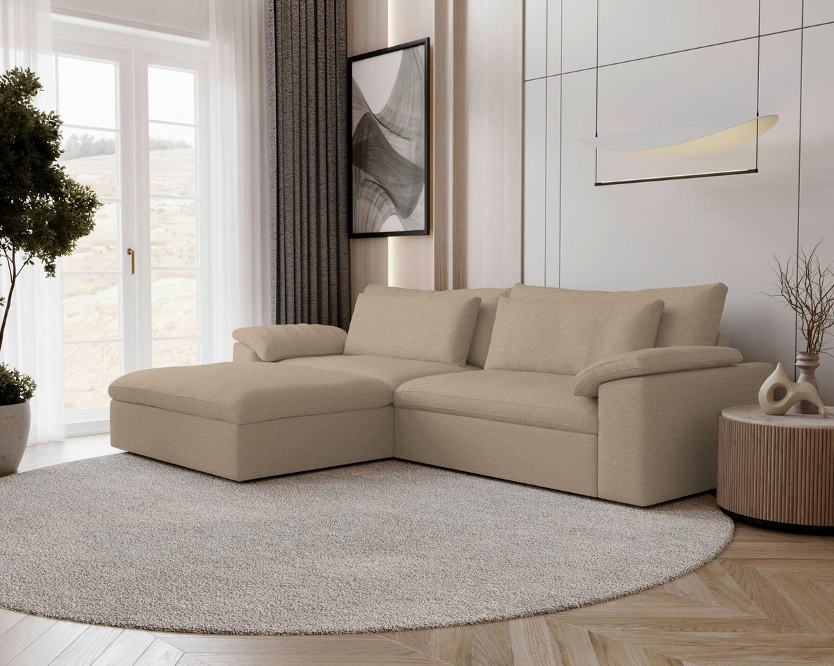 ECKSOFA Flachgewebe Beige  - Beige/Schwarz, Modern, Kunststoff/Textil (198/306cm) - Carryhome