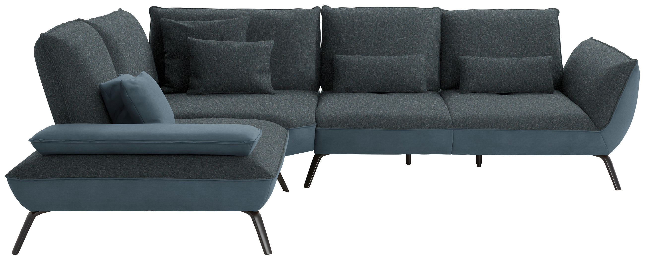 ECKSOFA Flachgewebe Blaugrau  - Blaugrau/Schwarz, Design, Textil/Metall (250/310cm) - Moderano