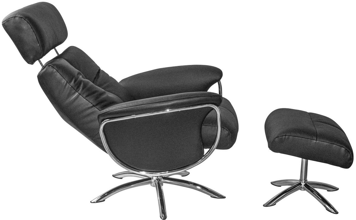 SET FOTELJA ZA OPUŠTANJE 77,50/107-90/85-109 cm , crna  - boja hroma/crna, Dizajnerski, koža/tekstil (77,50/107-90/85-109cm) - Xora
