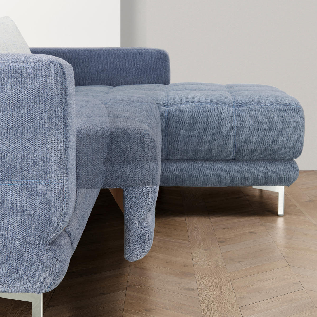 ECKSOFA in Webstoff Blau  - Chromfarben/Blau, Design, Textil/Metall (187/260cm) - Xora
