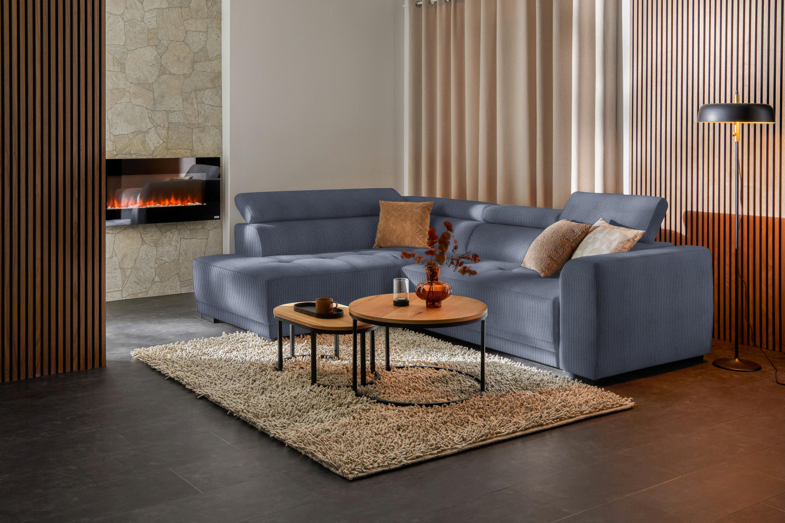 ECKSOFA in Feincord Blaugrau  205/284 cm  - Blaugrau/Schwarz, Design, Kunststoff/Textil (205/284cm) - Xora