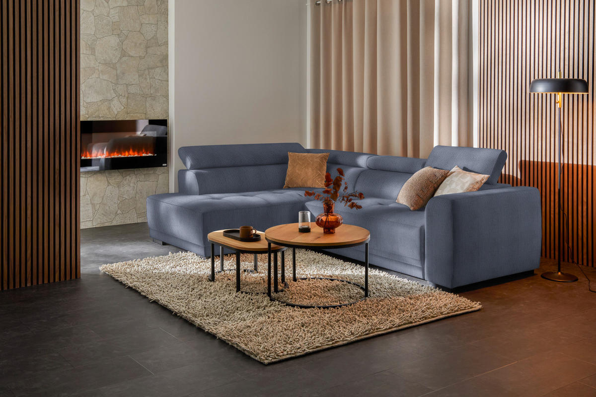 ECKSOFA in Feincord Blaugrau  205/284 cm  - Blaugrau/Schwarz, Design, Kunststoff/Textil (205/284cm) - Xora