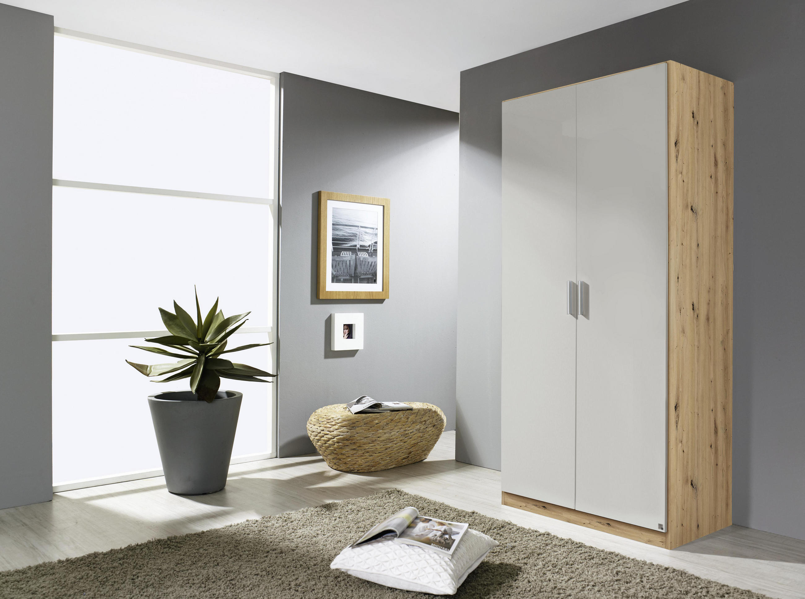DREHTÜRENSCHRANK 91/210/54 cm 2-türig Hellgrau, Eiche Artisan  - Hellgrau/Alufarben, Design, Holzwerkstoff/Kunststoff (91/210/54cm) - Carryhome