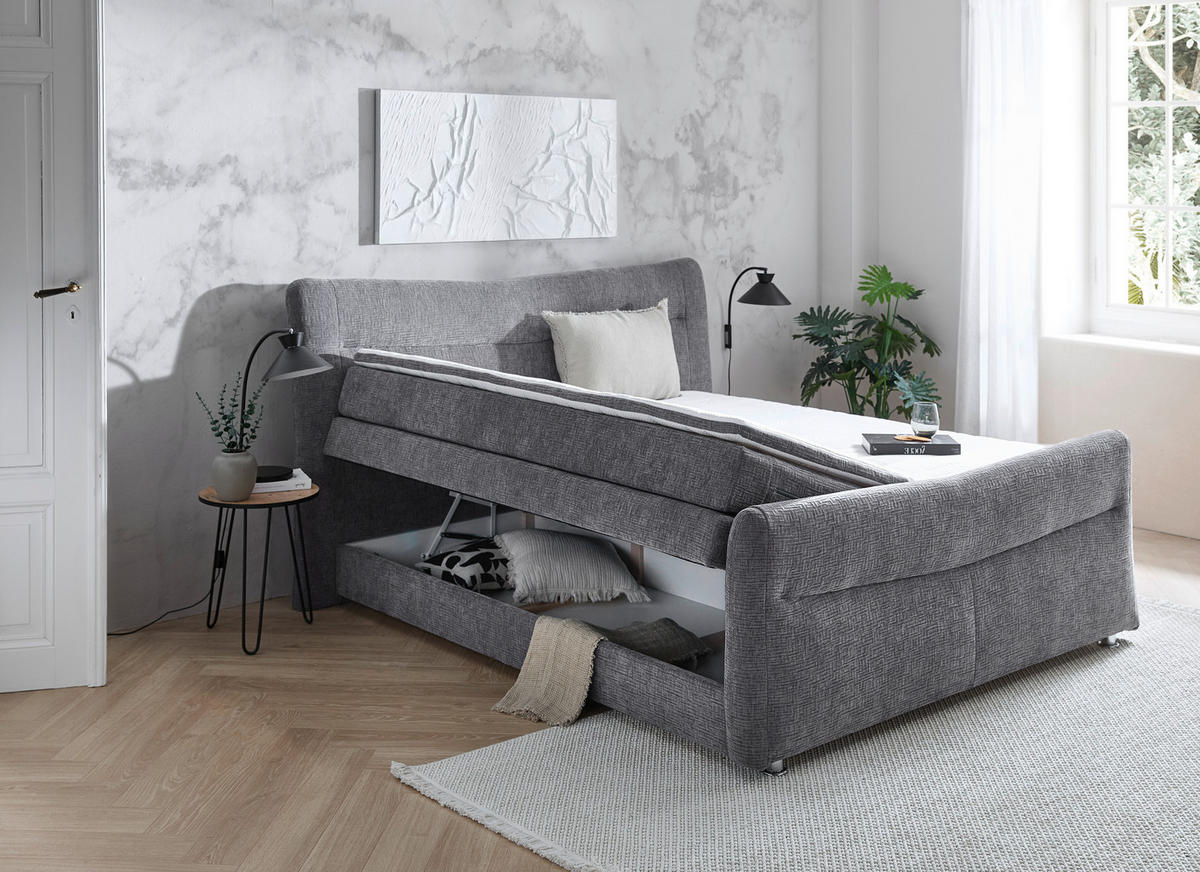 BOXSPRINGBETT 180/200 cm  in Grau  - Chromfarben/Grau, Konventionell, Textil/Metall (180/200cm) - Esposa