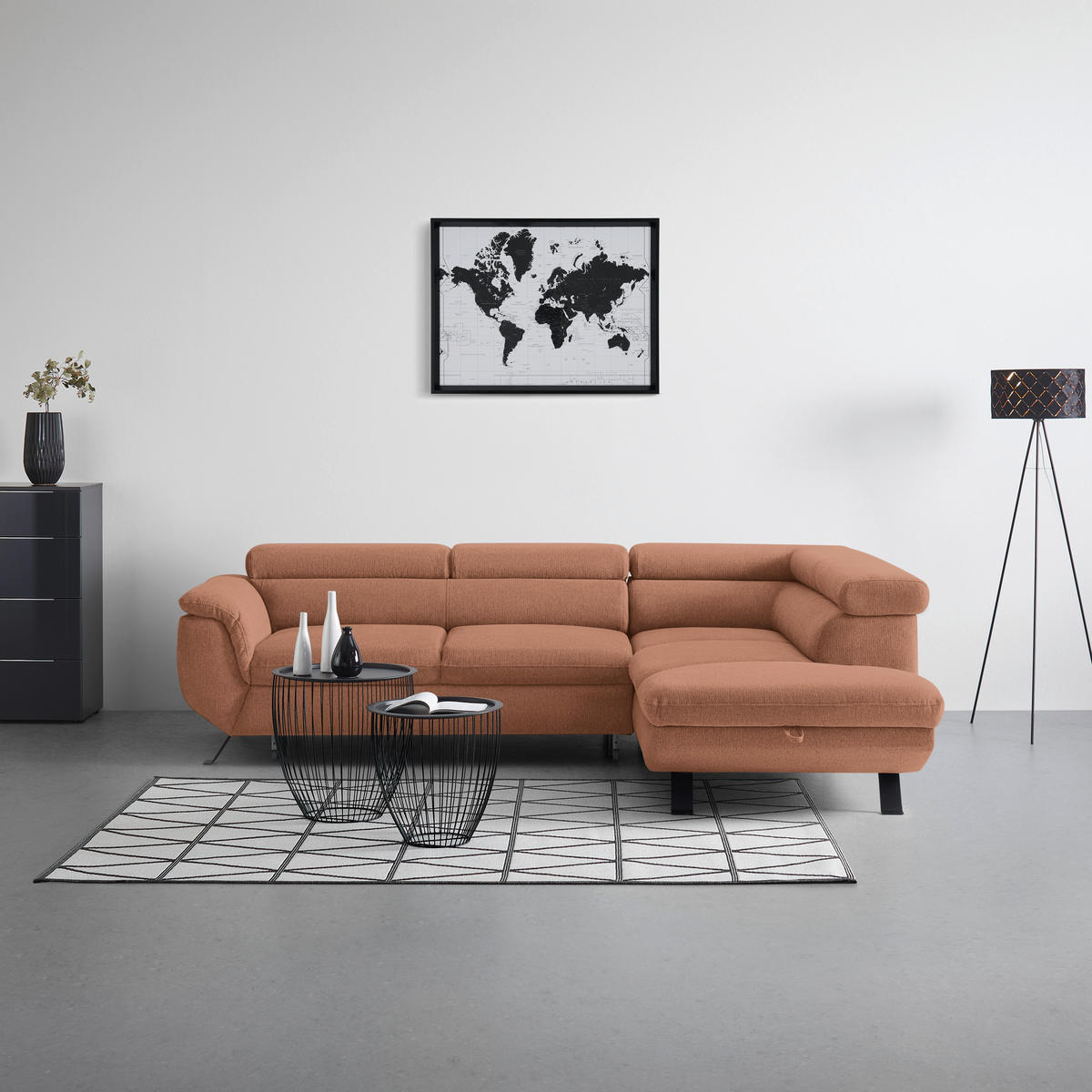 HÖRNSOFFA i vävt tyg aprikos  - aprikos/svart, Modern, metall/textil (257/198cm) - MID.YOU