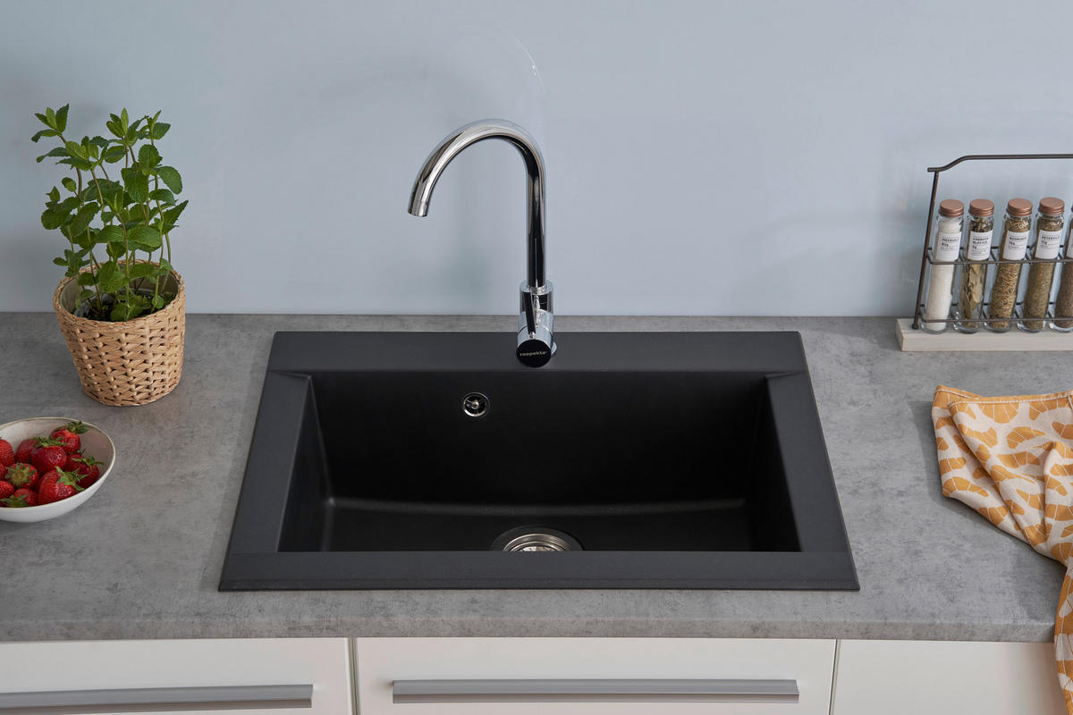 SPÜLE 1712OHIO66X50S  - Schwarz, Trend, Glas/Kunststoff (66/21/50cm) - Respekta