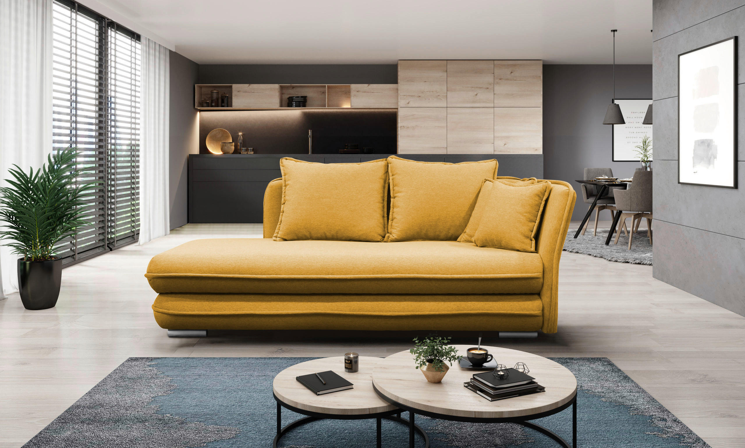 LIEGE Flachgewebe Gelb  - Gelb/Silberfarben, Design, Kunststoff/Textil (224/84/99/107cm) - MID.YOU