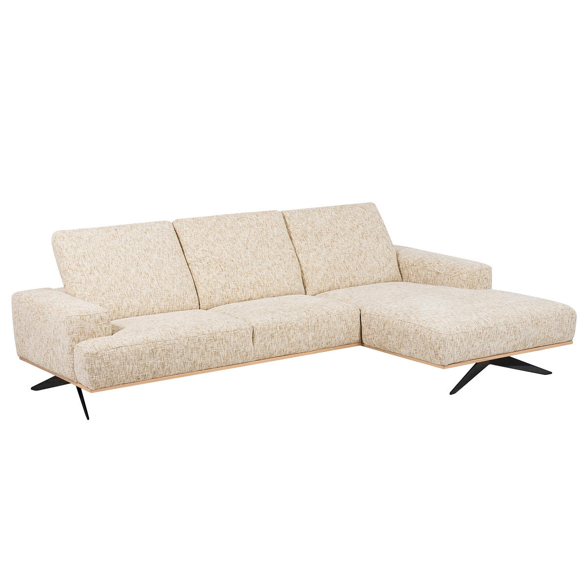 ECKSOFA PORTLAND in Struktur Beige Kopfteilverstellung  295/187 cm  - Beige/Schwarz, Design, Holz/Textil (295/187cm) - Livetastic