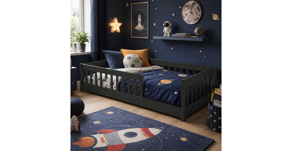 BODENBETT. 90/200 cm  in Anthrazit  - Anthrazit/Naturfarben, KONVENTIONELL, Holz (90/200cm) - Carryhome