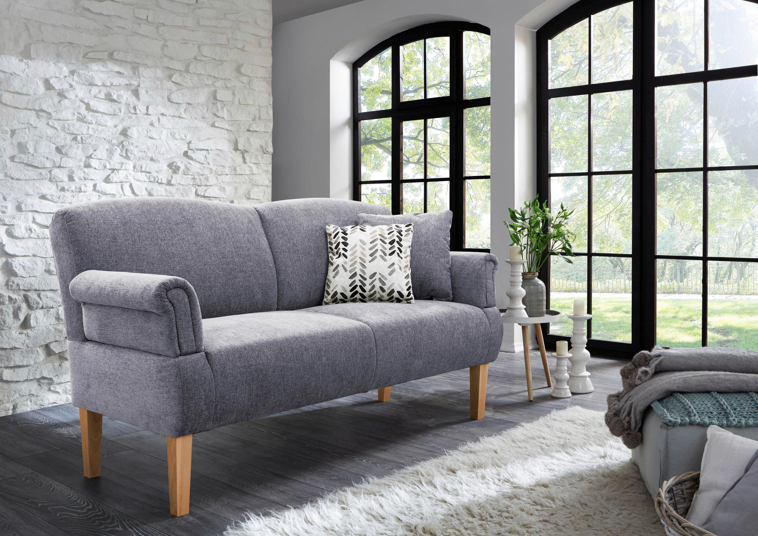 KÜCHENSOFA  - Blaugrau/Naturfarben, ROMANTIK / LANDHAUS, Holz/Textil (181/98/81cm) - Cantus