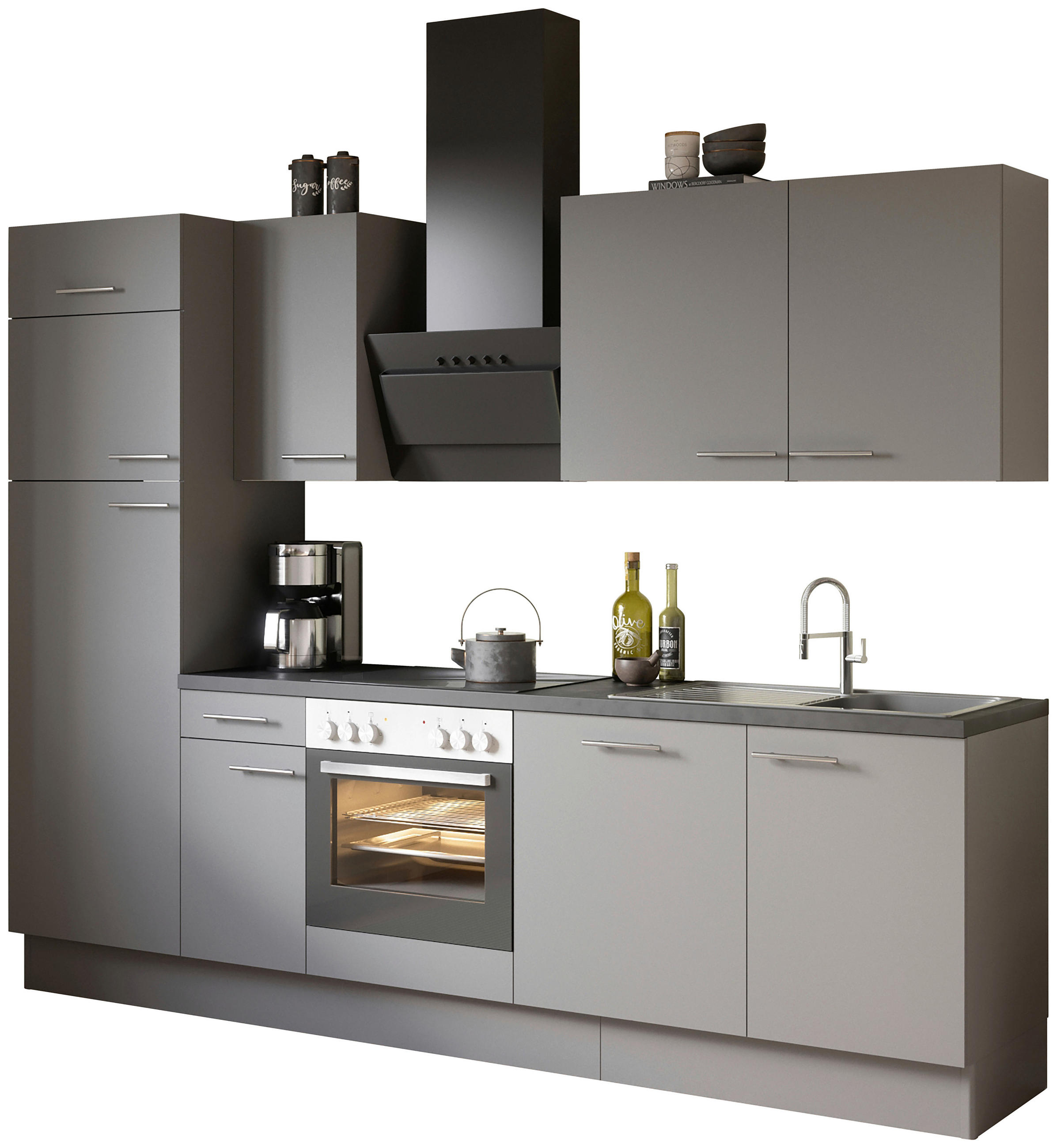 KÜCHENLEERBLOCK 270 cm in Grau - Edelstahlfarben/Anthrazit, Basics, Holzwerkstoff/Metall (270cm) - Optifit