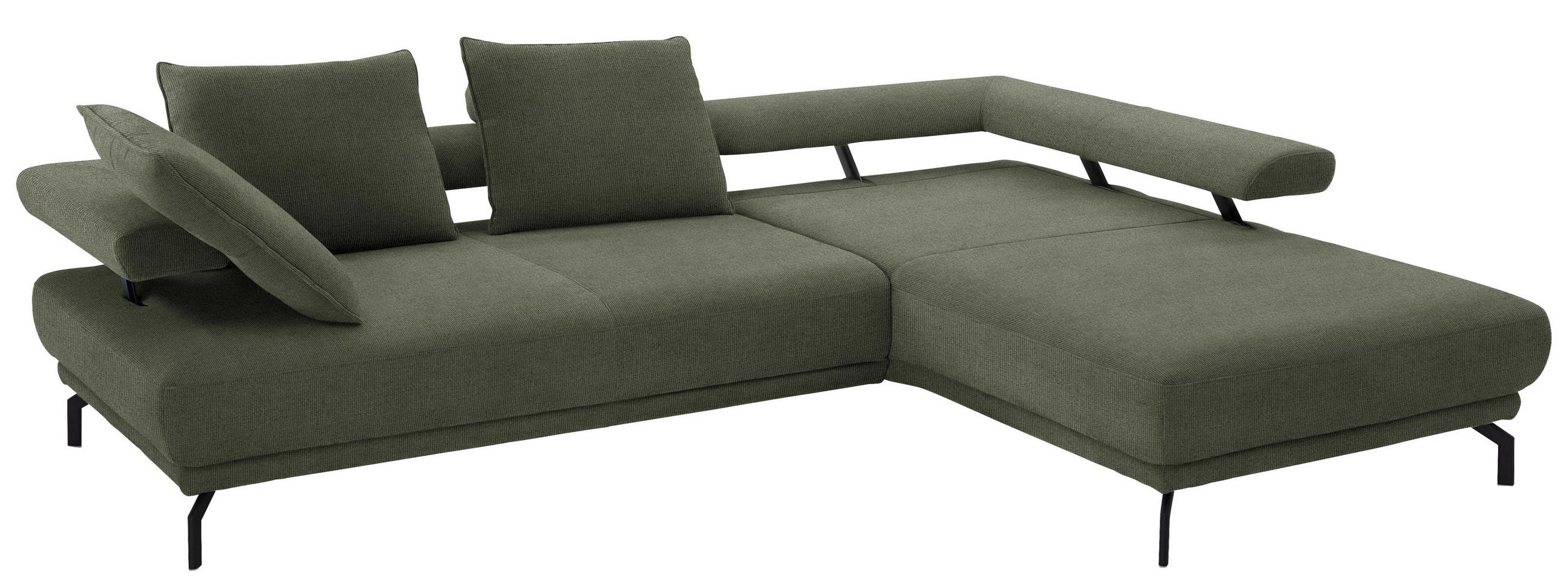 ECKSOFA in Chenille Olivgrün  - Schwarz/Olivgrün, Design, Textil/Metall (305/224cm) - Dieter Knoll