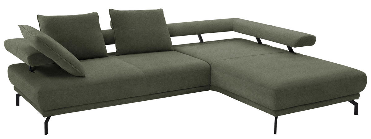 ECKSOFA in Chenille Olivgrün  - Schwarz/Olivgrün, Design, Textil/Metall (305/224cm) - Dieter Knoll
