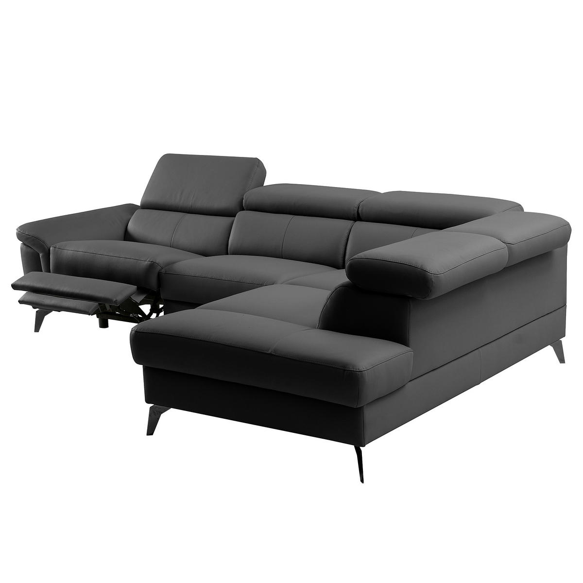 ECKSOFA SONO in Lederlook Echtleder Schwarz Armteilverstellung, Kopfteilverstellung  265/210 cm  - Schwarz, Design, Leder/Textil (265/210cm) - Livetastic