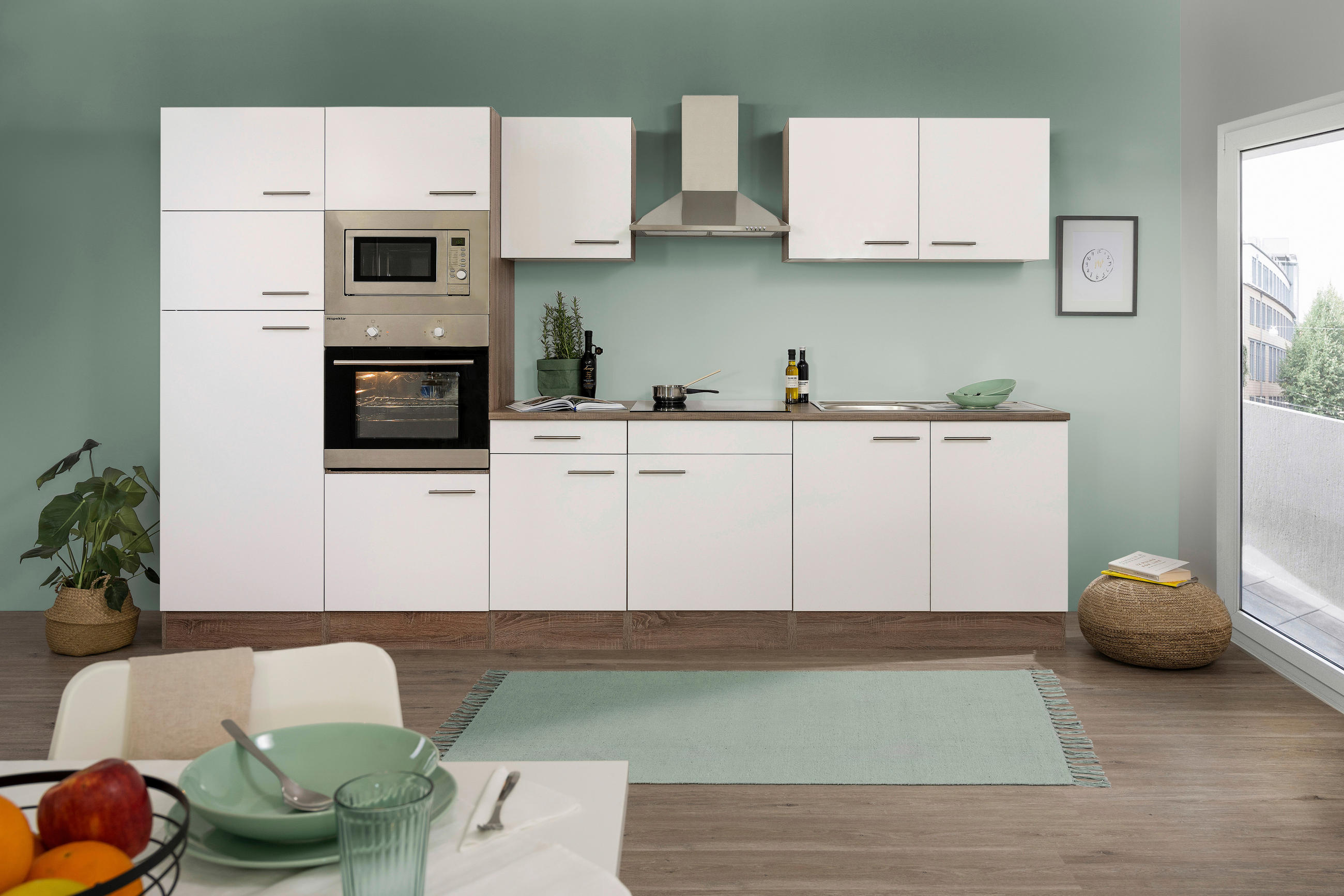 MODULKÖK UTAN VITVAROR 330/205/60 cm   i vit, ekfärgad  - vit/stålfärgad, Basics, metall/trämaterial (330/205/60cm) - Respekta