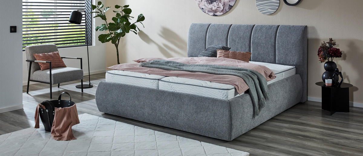 POLSTERBETT Silberfarben 180/200 cm  - Silberfarben/Schwarz, KONVENTIONELL, Kunststoff/Textil (180/200cm) - Carryhome
