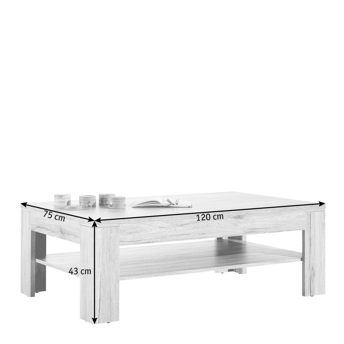 COUCHTISCH 120/75/43 cm rechteckig Eichefarben  - Eichefarben, Design, Holzwerkstoff (120/75/43cm) - Hom`in