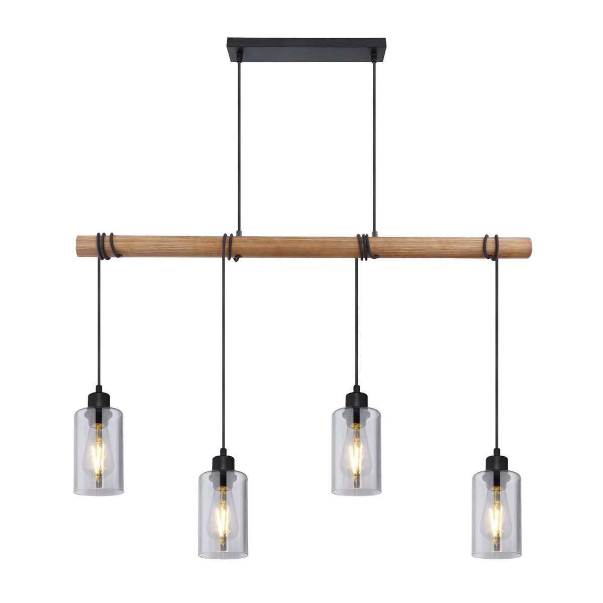HÄNGELEUCHTE 98/15/130 cm    - Schwarz/Braun, Natur, Glas/Holz (98/15/130cm) - Globo