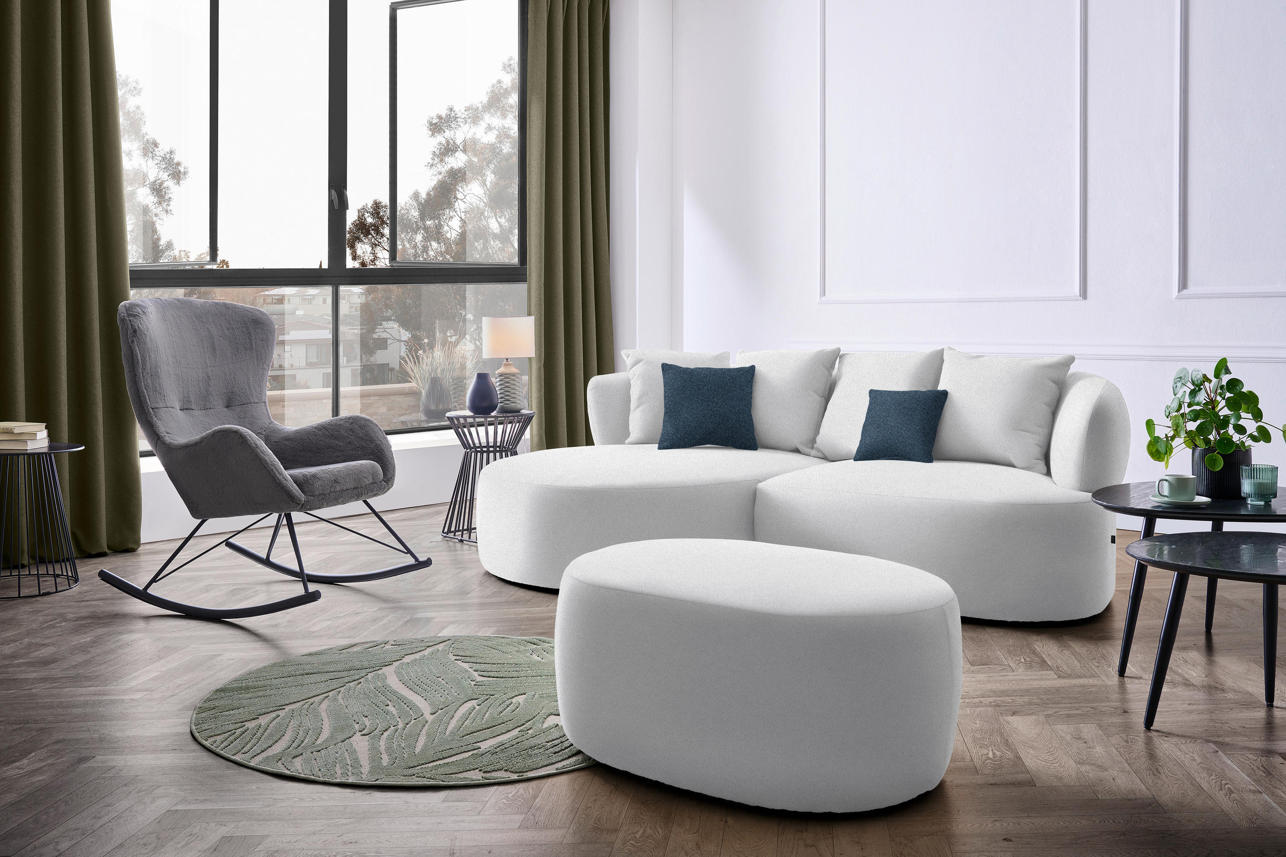 ECKSOFA in Plüsch Hellgrau  166/235 cm  - Hellgrau/Schwarz, MODERN, Kunststoff/Textil (166/235cm) - Hom`in