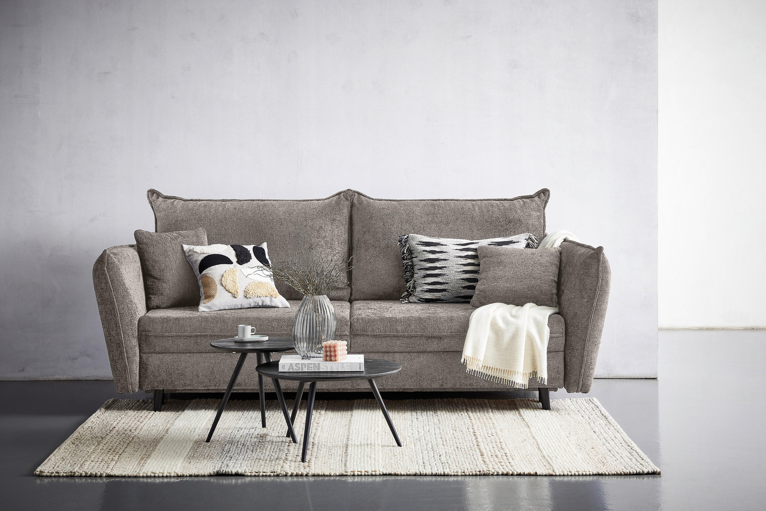 SCHLAFSOFA Chenille Greige  - Greige/Schwarz, KONVENTIONELL, Holz/Textil (238/99/108cm) - Carryhome