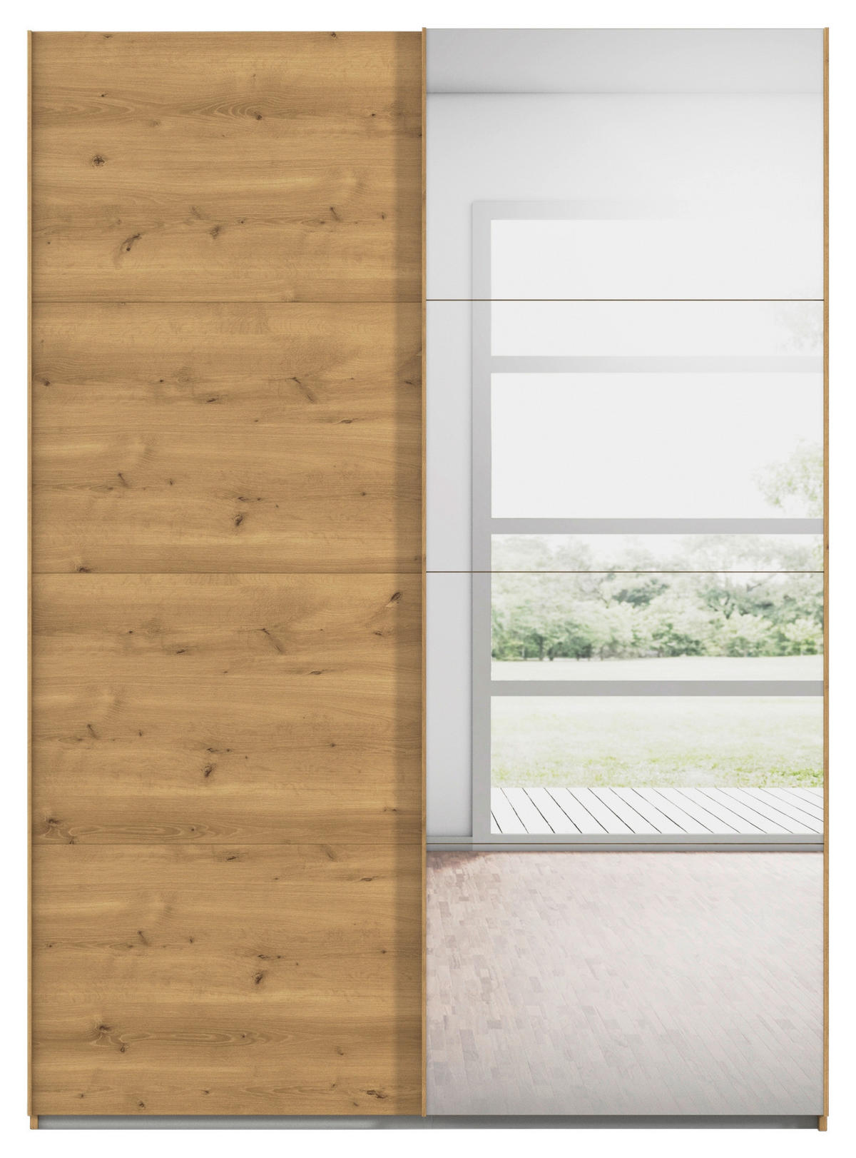SCHWEBETÜRENSCHRANK 162/223/68 cm 2-türig Eichefarben  - Eichefarben, Design, Glas/Holzwerkstoff (162/223/68cm) - Novel