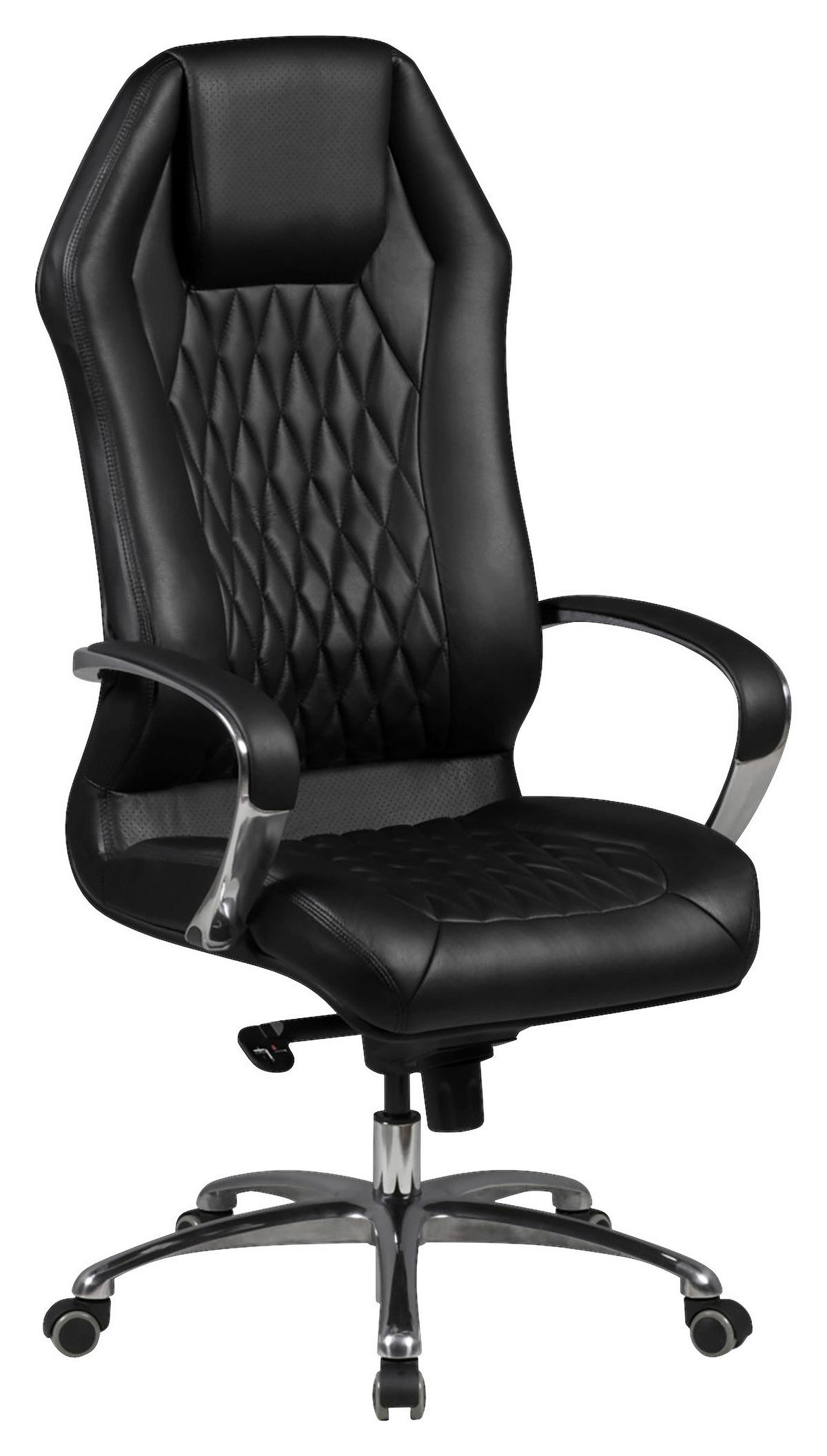 CHEFSESSEL Lederlook Schwarz  - Alufarben/Schwarz, MODERN, Leder/Kunststoff (67/136/67cm) - MID.YOU