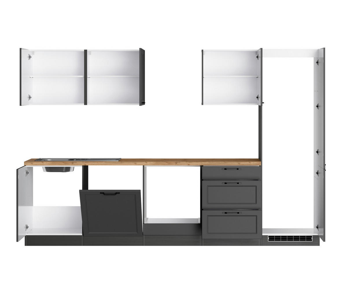 MODULKÖK UTAN VITVAROR 300 cm   i grå, ek Wotan  - ek Wotan/svart, Lifestyle, metall/trämaterial (300cm) - Held