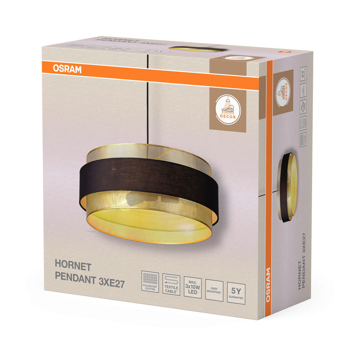 HÄNGELEUCHTE 50/150 cm  - Goldfarben/Schwarz, KONVENTIONELL, Textil/Metall (50/150cm) - Osram