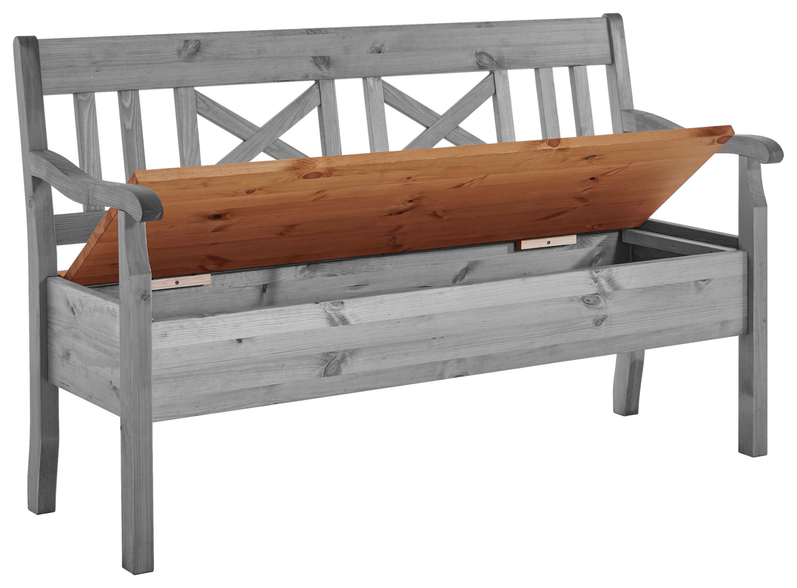SITZBANK 148/93/58 cm Grau, Laugenfarbig Kiefer massiv  - Laugenfarbig/Grau, ROMANTIK / LANDHAUS, Holz (148/93/58cm) - Boxxx