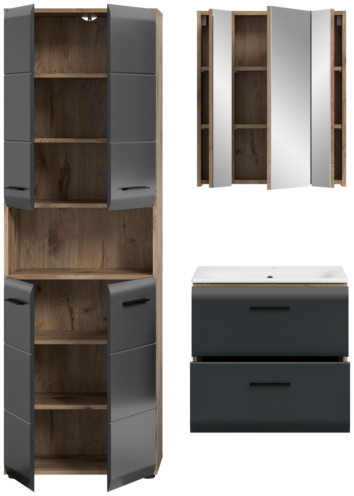 BADEZIMMER 3-teilig  in 120 cm  - Eiche dunkel/Schwarz, Basics, Keramik/Holzwerkstoff (120cm) - MID.YOU