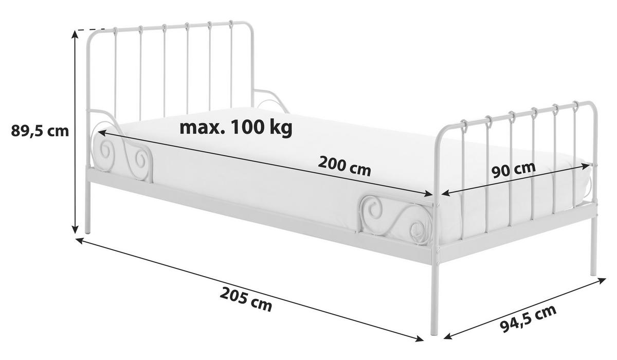 KINDER-/JUNIORBETT - Weiß, ROMANTIK / LANDHAUS, Holzwerkstoff/Metall (90/200cm) - MID.YOU