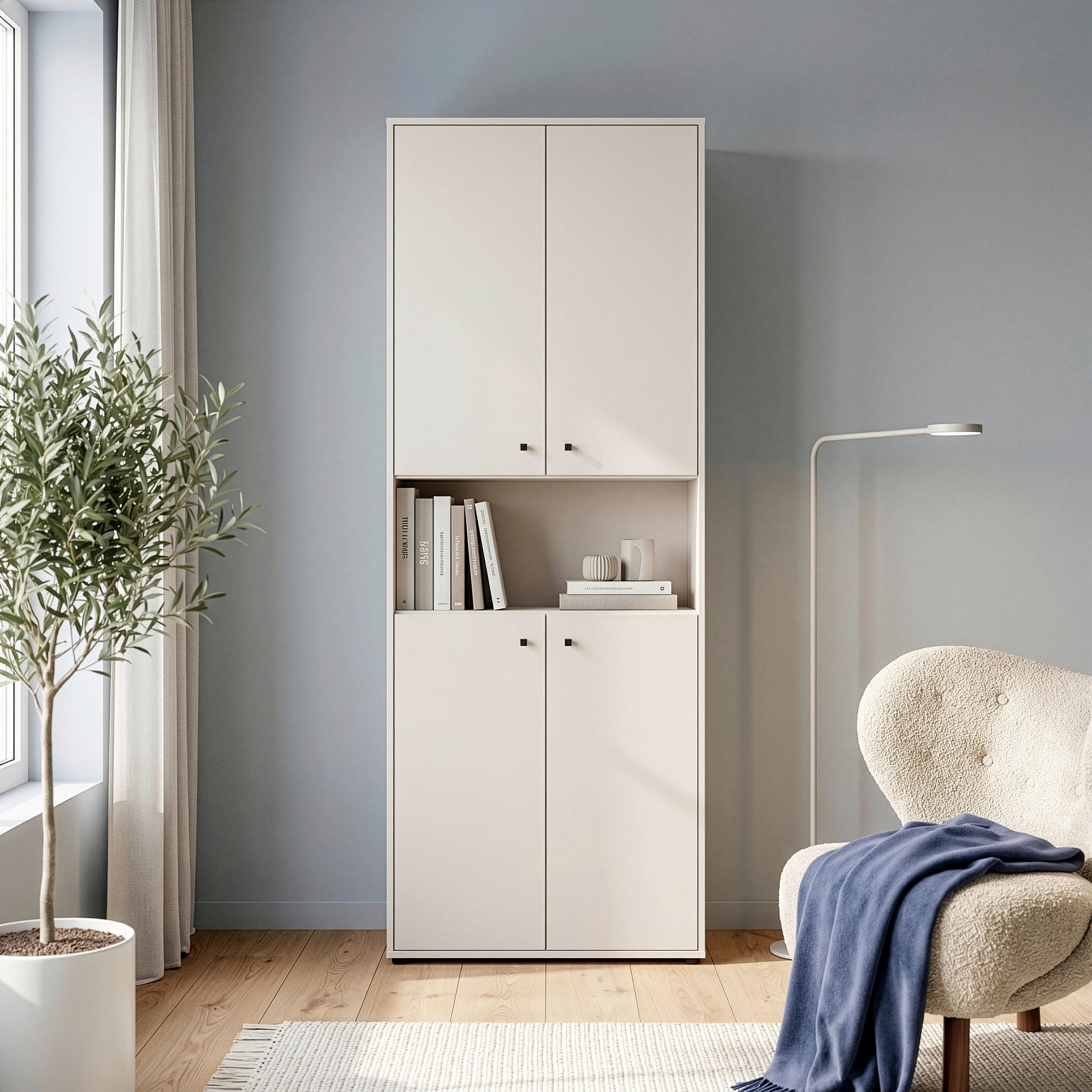 DREHTÜRENSCHRANK 73,7/197,5/34,8 cm,  in Sandfarben, 4 Tür(en)  - Sandfarben/Schwarz, Design, Holzwerkstoff/Kunststoff (73,7/197,5/34,8cm)