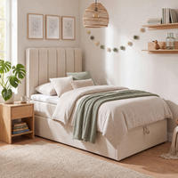 BOXBETT 100/200 cm,  in Beige, Matratze, gepolstertes Kopfteil, Bettkasten, Topper, H3 = fest  - Beige/Schwarz, Basics, Kunststoff/Textil (100/200cm) - Chameo