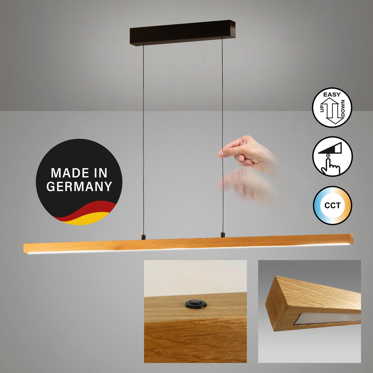 LED-HÄNGELEUCHTE 141/6,5/180 cm  - Eichefarben/Schwarz, Natur, Holz (141/6,5/180cm)