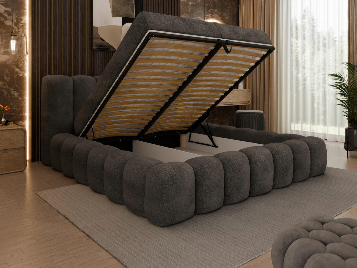 LIT REMBOURRÉ 180/200 cm  in Graphitfarben  - Birkefarben/Schwarz, Trend, Holz/Kunststoff (180/200cm) - Esposa