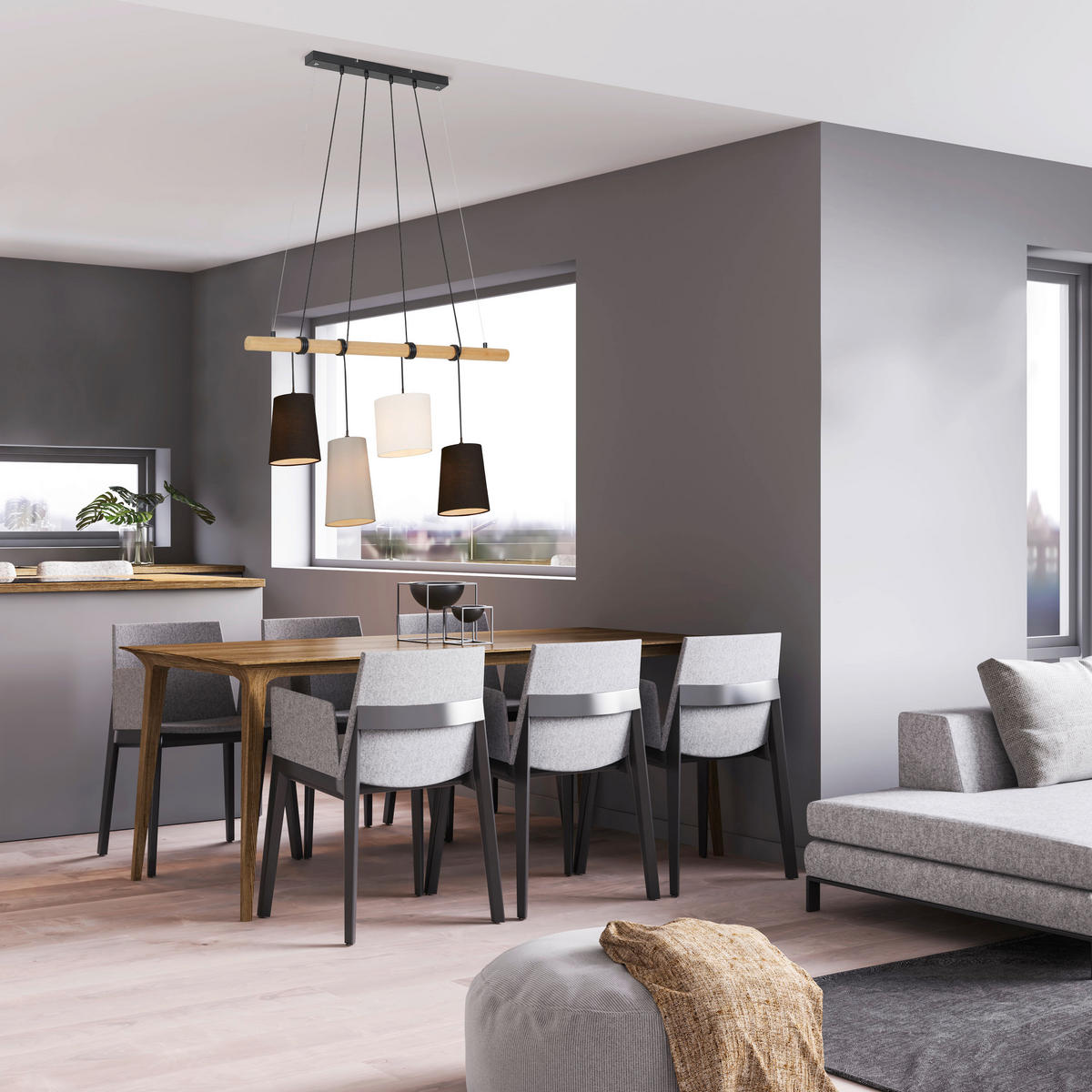 PENDELLAMPA 90/170 cm  - vit/grå, Basics, trä/textil (90/170cm)