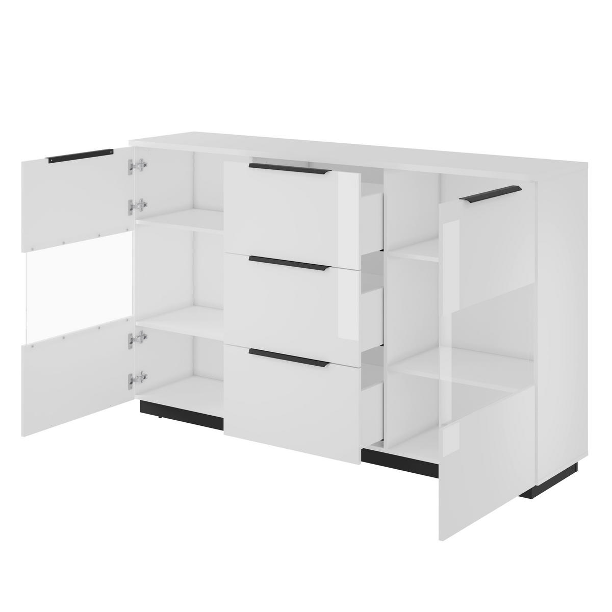 HIGHBOARD Tuluza 180/109,2/40,5 cm 3 Schublade(n)  - Weiss Hochglanz/Weiss, Design, Glas/Holzwerkstoff (180/109,2/40,5cm) - MID.YOU