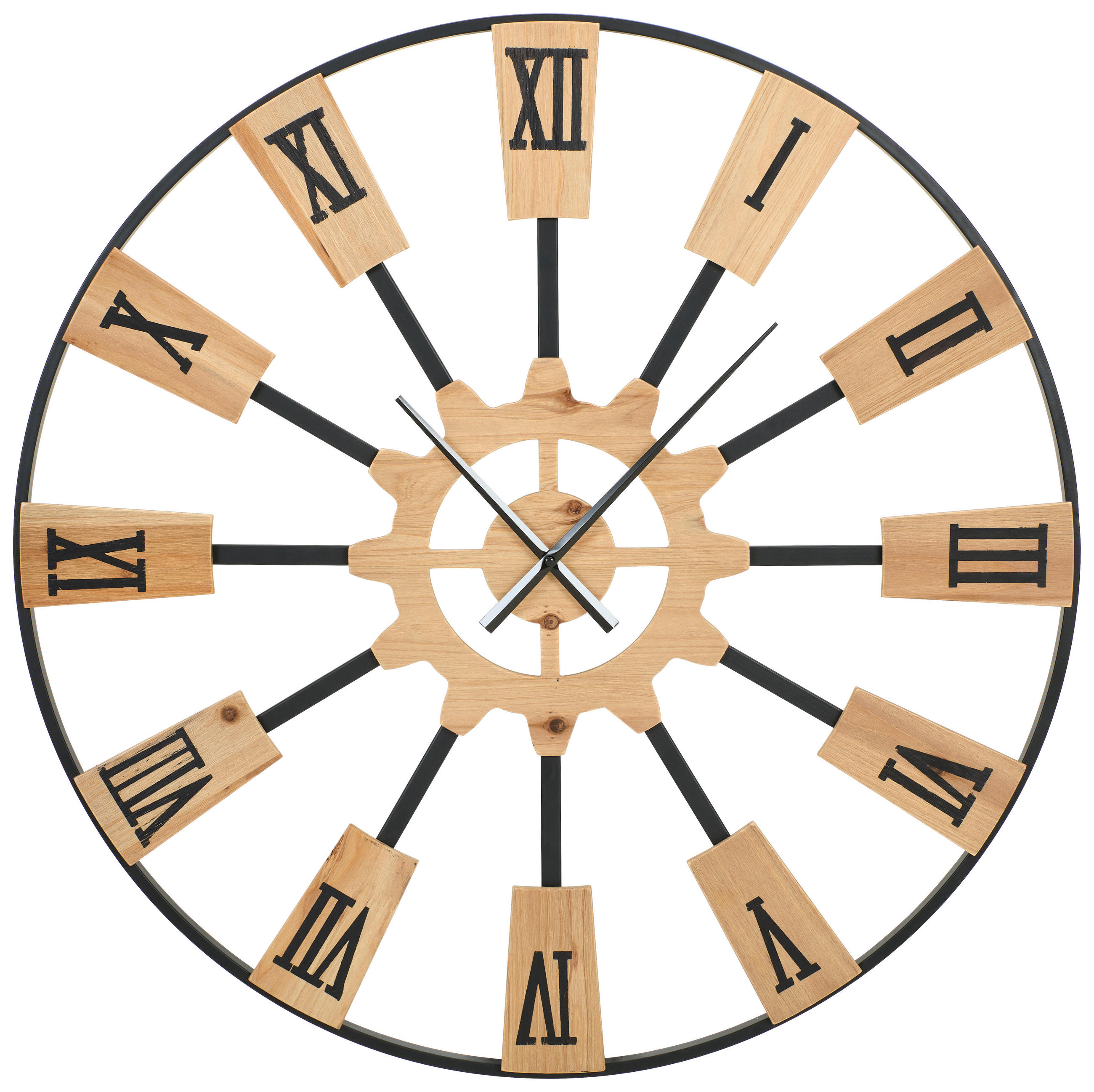 WANDUHR Naturfarben, Schwarz 80,5/80,5/7 cm  - Schwarz/Naturfarben, LIFESTYLE, Holz/Metall (80,5/80,5/7cm) - Landscape