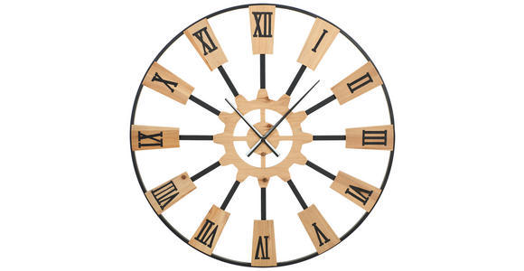 WANDUHR Naturfarben, Schwarz 80,5/80,5/7 cm  - Schwarz/Naturfarben, LIFESTYLE, Holz/Metall (80,5/80,5/7cm) - Landscape