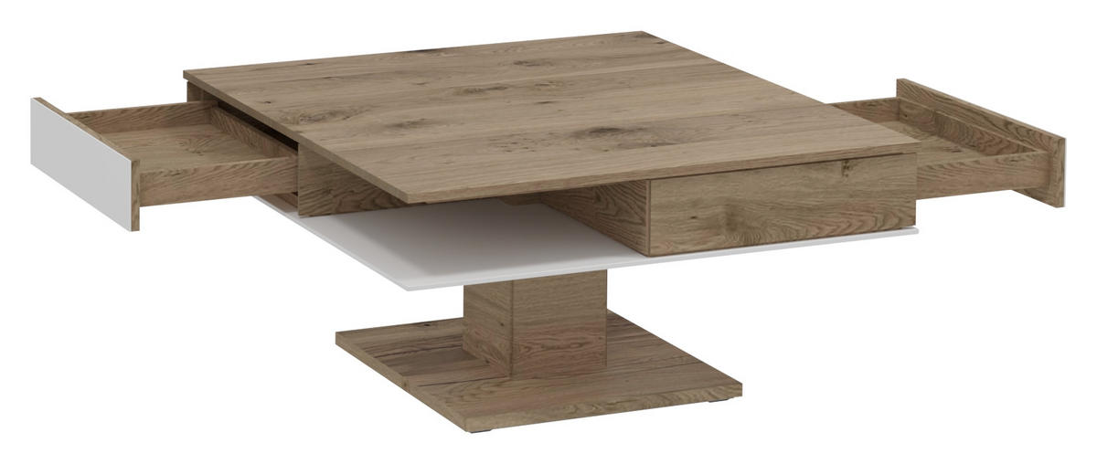 COUCHTISCH in Holz, Glas 90/90/46 cm  - Weiss/Eichefarben, Design, Glas/Holz (90/90/46cm) - Voglauer