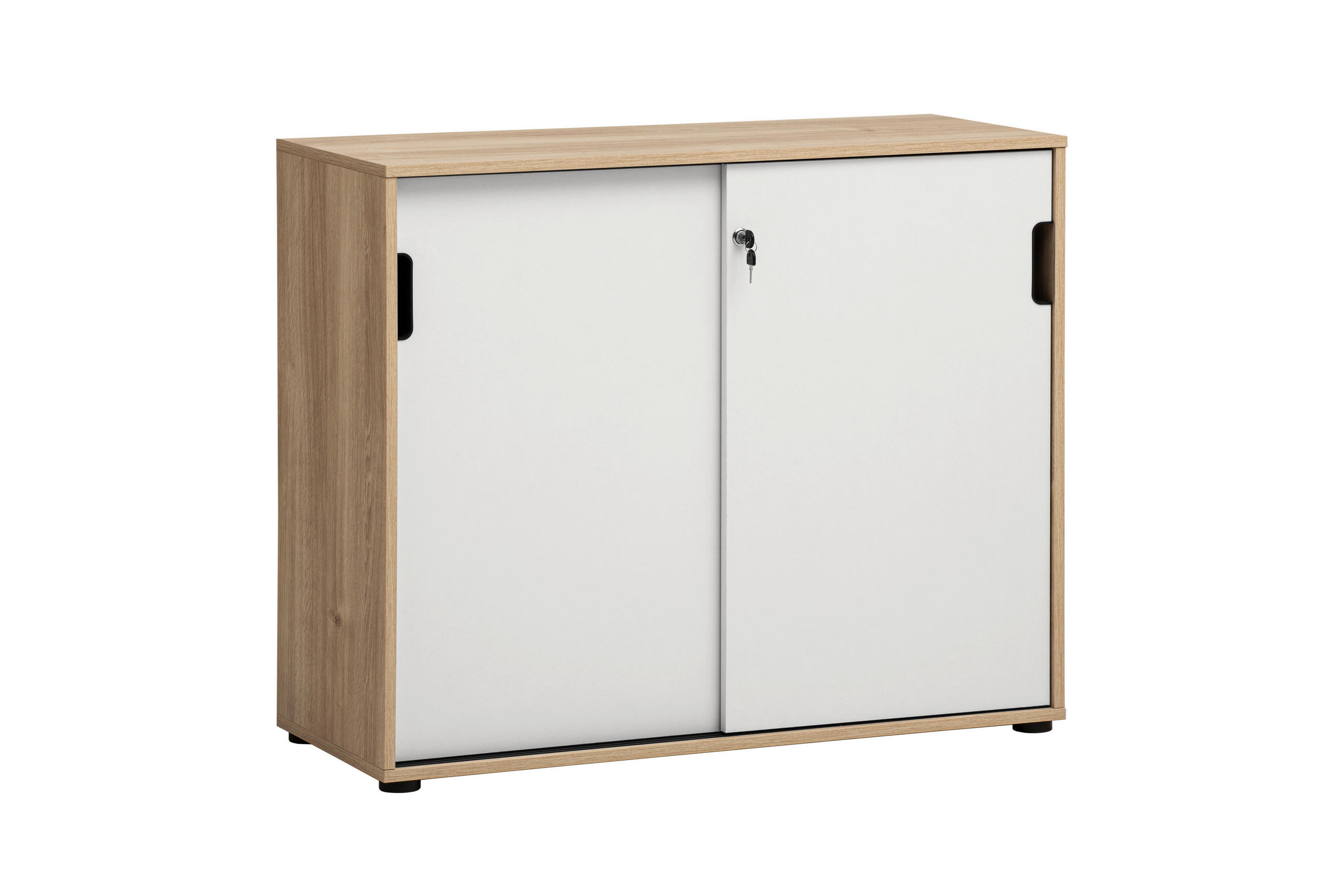 Mid.you Aktenschrank Emmik Weiß, Eiche 100.1x83.6x41 cm