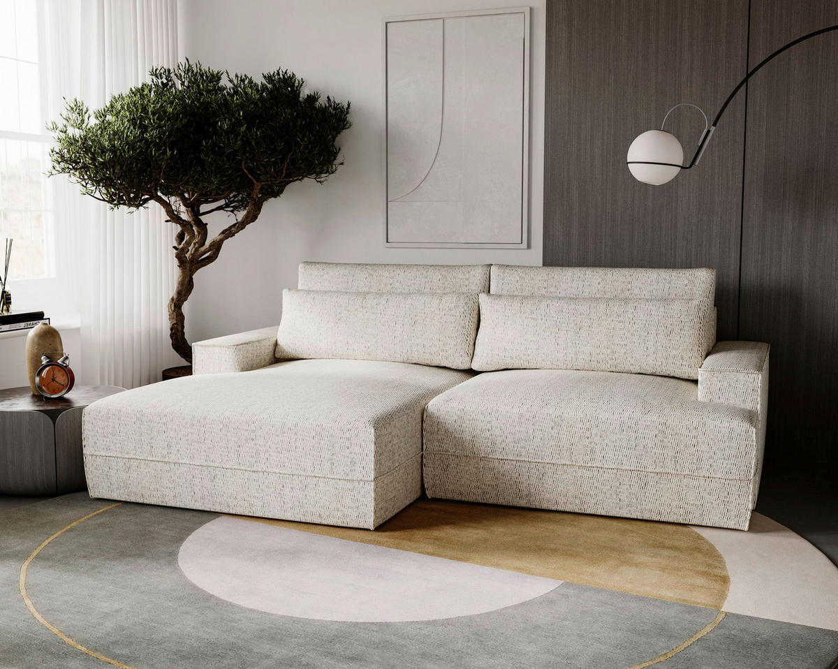 ECKSOFA Struktur Beige  - Beige/Schwarz, Design, Kunststoff/Textil (156/272cm) - Livetastic